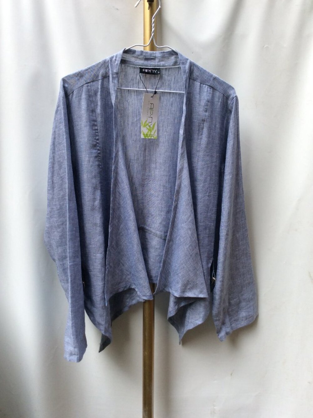 100% LINEN APNY Eco-Friendly Open Front Drape Top NWT Size L